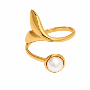 Inel deschis placat cu aur Fish Tail Pearl