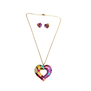 Set cercei si colier inimi violet din inox cu email, 4, ibucork.ro