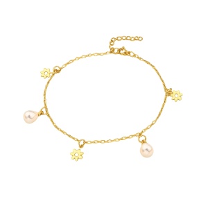 Bratara de picior placata cu aur Daisies and Pearls
