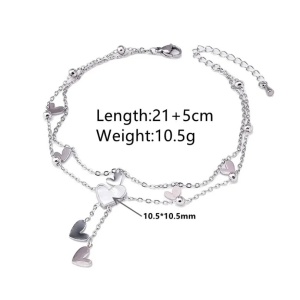 Bratara de picior placata cu aur din inox Sweet Heart Silver, 5, ibucork.ro