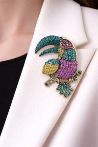 Brosa statement mare Tucan cu cristale, 3, ibucork.ro