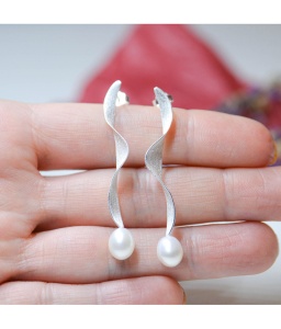 Cercei  cu perla Twist cu pin argint, 2, ibucork.ro