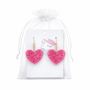 Cercei inimi Glitter fuchsia, 3, ibucork.ro