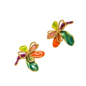 Cercei placati cu aur - model floare multicolora - Img 2