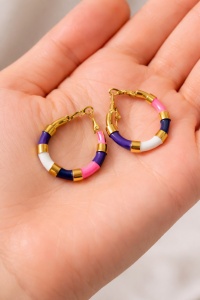 Cercei rotunzi din inox cu email multicolor, 4, ibucork.ro