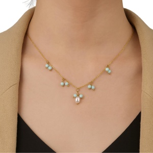Colier perle si turcoaze placat cu aur, 4, ibucork.ro