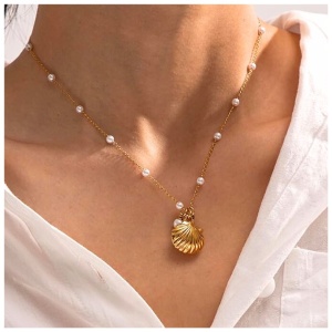 Colier reglabil placat cu aur Starfish Pearls 37462 Ibucork.ro