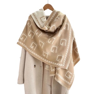 Esarfa casmir jacquart bej geometric eleganta, 1, ibucork.ro