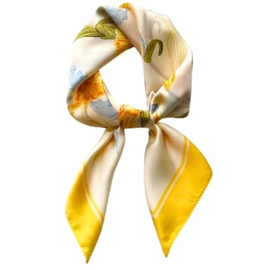 Esarfa din satin Flori galbene 35922 Ibucork.ro