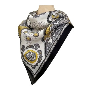 Esarfa din satin Yellow and Black 35902 Ibucork.ro
