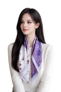 Esarfa patrata din satin florala in nuante violet, 3, ibucork.ro
