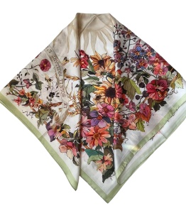 Esarfa patrata din twill cu imprimeu floral elegant, 4, ibucork.ro