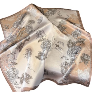 Esarfa satin bej floral fin, 1, ibucork.ro