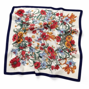 Esarfa satin patrata cu imprimeu botanic, 3, ibucork.ro