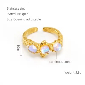 Inelul reglabil placat cu aur 18K din inox cu piatra luminoasa, 4, ibucork.ro