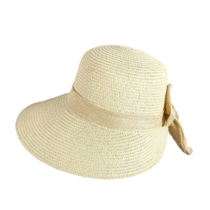 Palarie din rafie vintage decorata cu funda 36932 Ibucork.ro