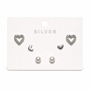 Set 3 perechi cercei inimioare cu pin argint
