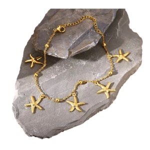 Bratara de picior placata cu aur din inox Starfish, 5, ibucork.ro
