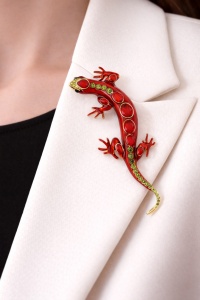 Brosa statement Red Lizard cu email si cristale, 2, ibucork.ro