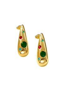Cercei placati cu aur din inox Color Drop Gem
