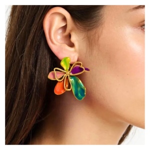 Cercei placati cu aur - model floare multicolora - Img 3