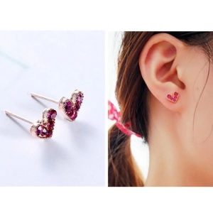 Cercelusi cu surub si cristale Love - fuchsia, 2, ibucork.ro