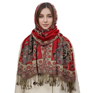 Esarfa brodata Ethnic rosu - Img 3