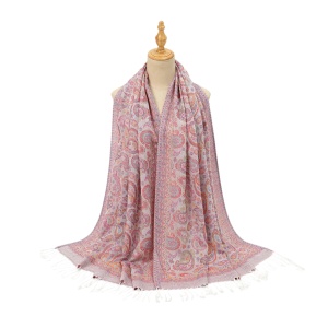 Esarfa casmir jacquard paisley roz, 3, ibucork.ro
