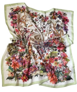 Esarfa patrata din twill cu imprimeu floral elegant, 1, ibucork.ro