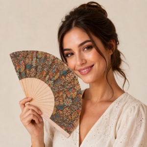 Evantai din pluta cu imprimeu multicolor - Mandala, 3, ibucork.ro