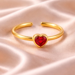 Inel deschis placat cu aur cu zirconiu rosu Love, 4, ibucork.ro