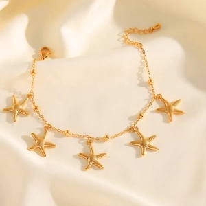 Bratara de picior placata cu aur din inox Starfish, 2, ibucork.ro