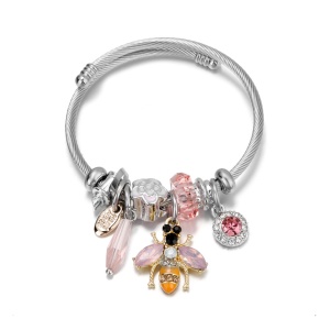 Bratara inox dama cu charmuri roz din cristal
