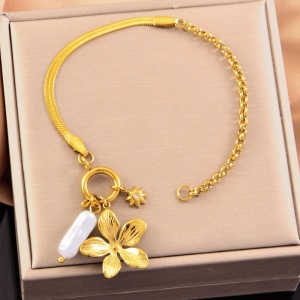 Bratara de picior placata cu aur din inox Golden Flower Charm, 2, ibucork.ro