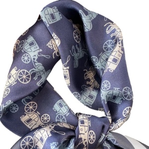 Esarfa satin albastru cu imprimeu caleasca si dungi elegante - Img 3