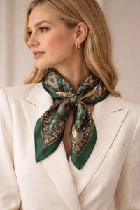 Esarfa satin patrata cu verde Paisley, 3, ibucork.ro