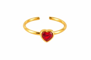 Inel deschis placat cu aur cu zirconiu rosu Love