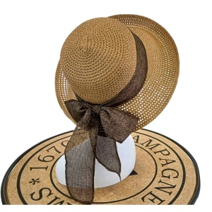 Palarie din rafie Vintage decorata cu fundita - Img 2