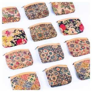 Portmoneu din pluta natural multicolor - Flowers 32774 Ibucork.ro