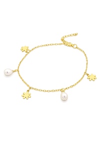 Bratara de picior placata cu aur Flowers and Pearls