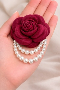 Brosa floare cu perle mare rosie, 2, ibucork.ro