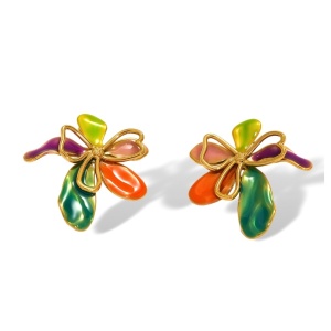 Cercei placati cu aur - model floare multicolora - Img 1