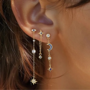 Cercel lant din argint Moon Star 34065 Ibucork.ro