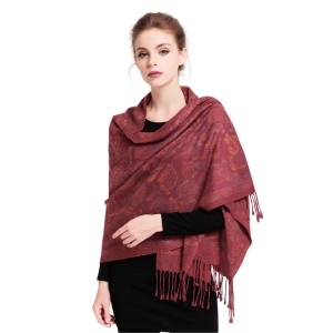 Esarfa casmir jacquard paisley rosu, 3, ibucork.ro