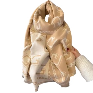 Esarfa casmir jacquart bej geometric eleganta, 2, ibucork.ro