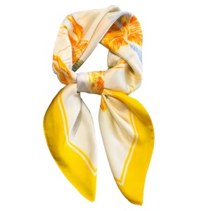 Esarfa satin alba cu imprimeu floral galben - Img 1