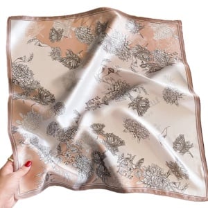 Esarfa satin bej floral fin, 2, ibucork.ro