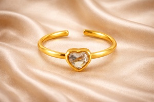 Inel deschis placat cu aur cu zirconiu alb Love, 2, ibucork.ro