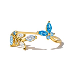 Inel placat cu aur cu zirconii Blue