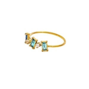 Inel placat cu aur din inox cu zirconii albastre, 2, ibucork.ro